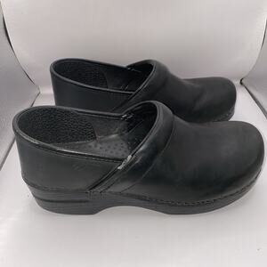Dansko Womens Matte Black Leather Slip On Platform Clogs Nursing US 9 EU 40